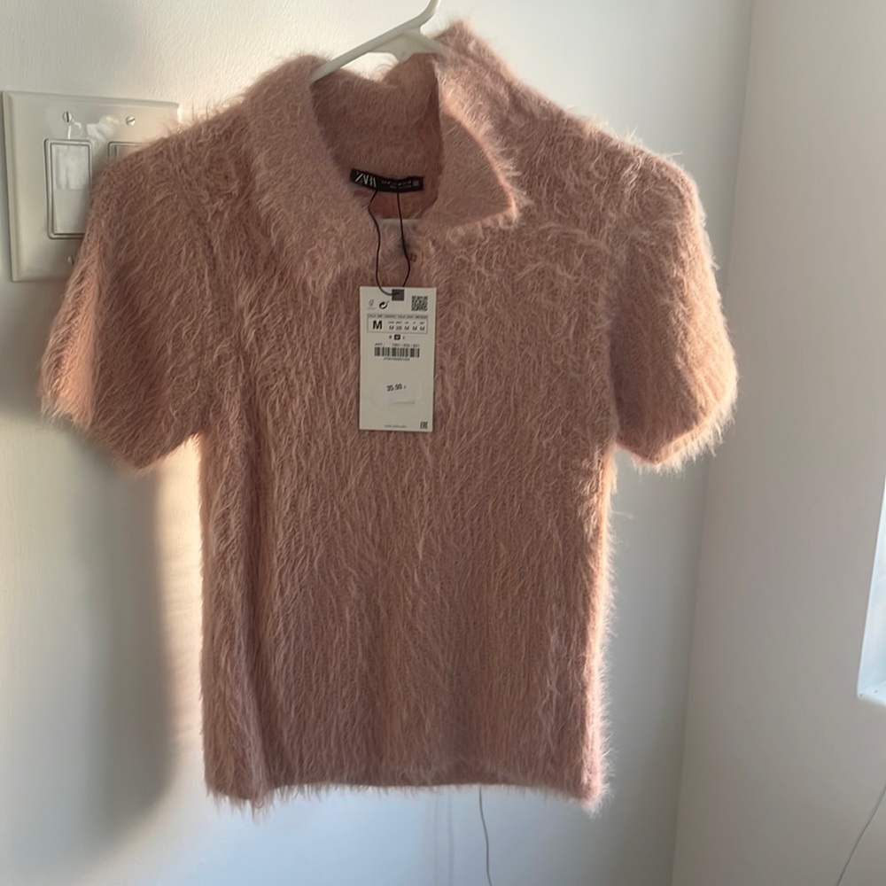 COPY - Furry pink polo top